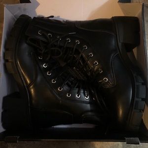 Black Lace Up Eyelet Ankle Boots